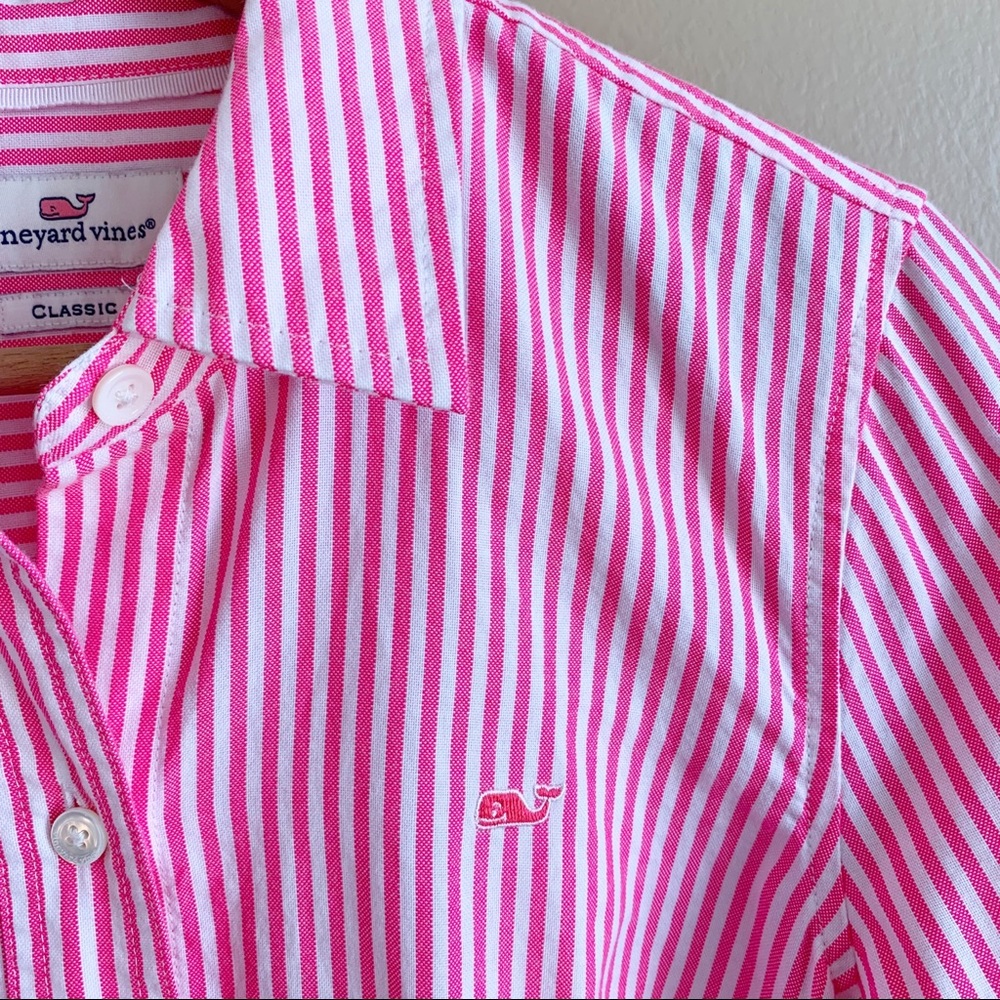 VINEYARD VINES size 0 hot pink striped Oxford shirt Classic Button Down Preppy